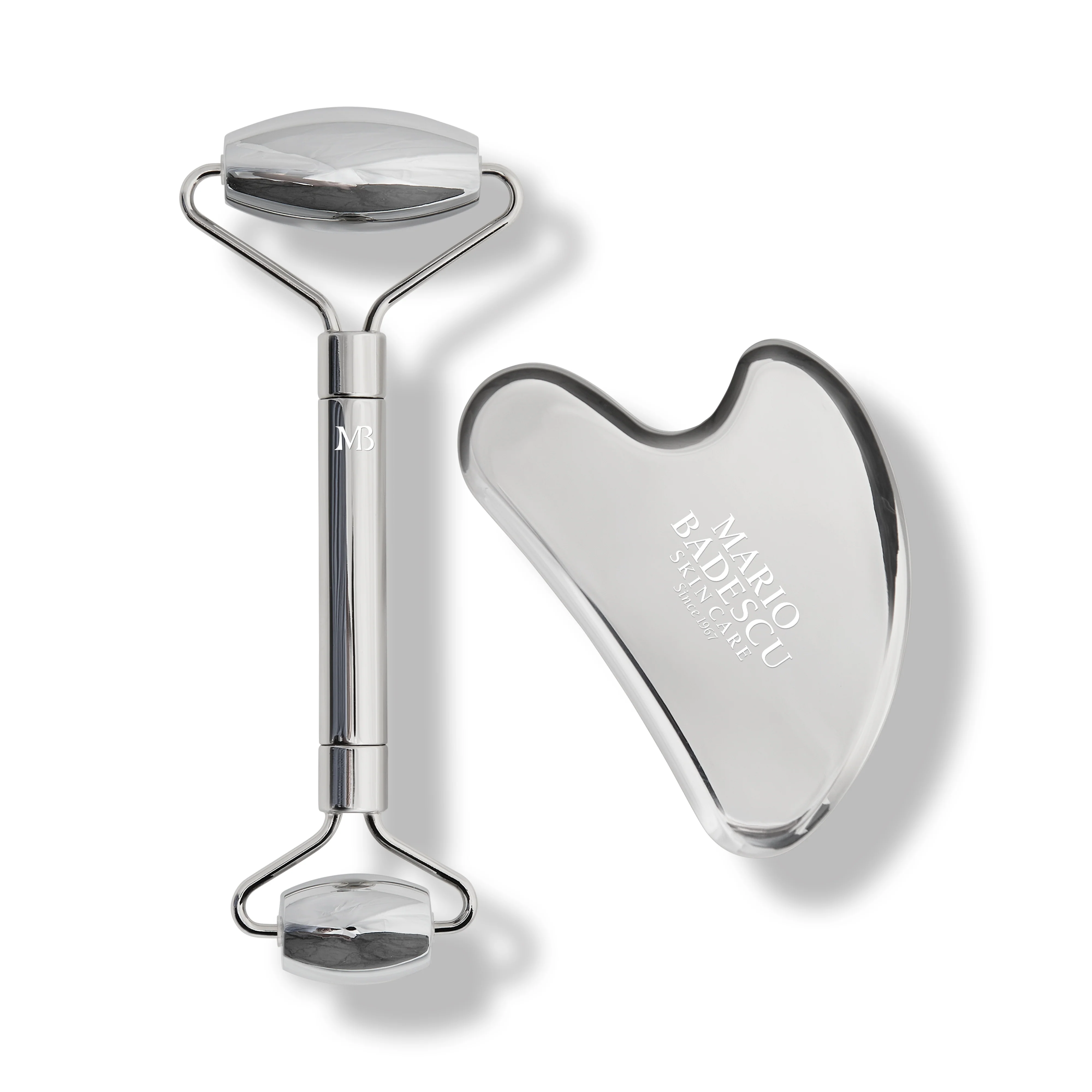 Stainless Steel Facial Roller + Gua Sha Set